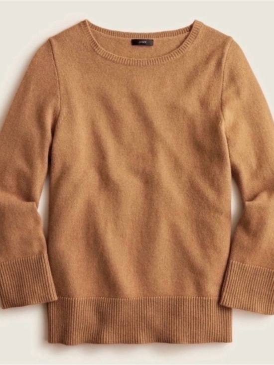 J. Crew Sweaters - J. Crew Women's Camel/Tan Crewneck Cashmere Wool Long Sweater Medium